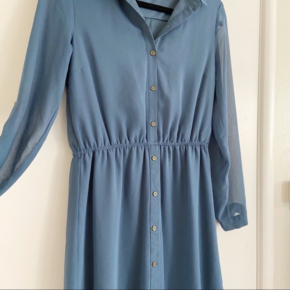 Charlotte Russe Long Sleeve Collared Button Up Dress Blue S - Picture 8 of 14